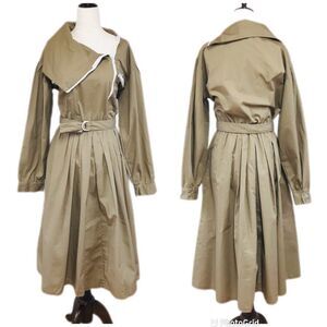 VINTAGE 80s Tan Zip Front Belted Shirt Dress Long‎ Sleeve Asymmetrical Size 12